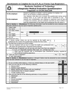 Respirator Medical Questionnaire Form for N, R, P Series Respirators