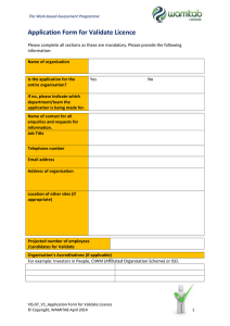 Application Form for Validate Licence