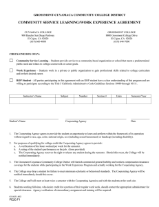 COMMUNITY SERVICE LEARNING/WORK EXPERIENCE AGREEMENT GROSSMONT-CUYAMACA COMMUNITY COLLEGE DISTRICT