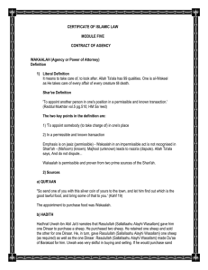 CERTIFICATE OF ISLAMIC LAW  MODULE FIVE CONTRACT OF AGENCY