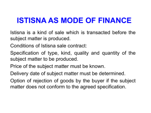ISTISNA AS MODE OF FINANCE