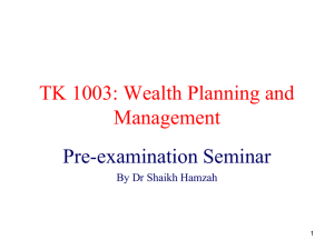 TK 1003: Wealth Planning and Management Pre-examination Seminar By Dr Shaikh Hamzah
