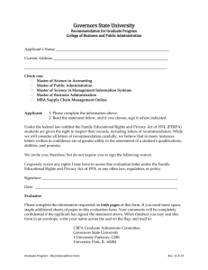 CBPA Graduate Program Letter of Recommendation