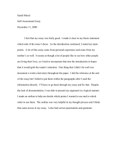 Sarah Mitzel Self-Assessment Essay December 11, 2000