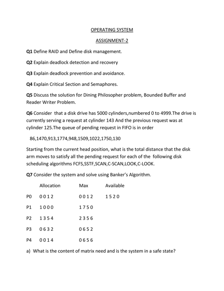 operating system assignment questions