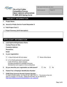 City of Fort Collins Competitive Process PUBLIC SERVICE APPLICATION FY 2009-2010 Spring Cycle
