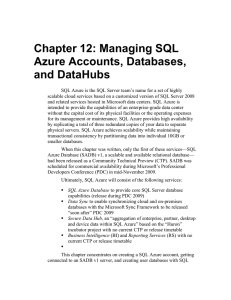 Managing SQL Azure Accounts  Databases and DataHubs