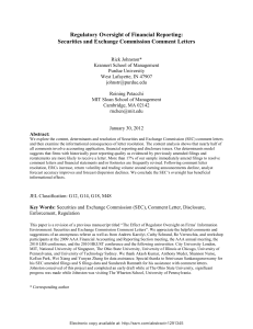 Regulatory Oversight of Financial Reporting Securities and Exchange Commission Comment Letters