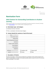 Nomination Form 2016 Citations for Outstanding Contributions to Student Learning