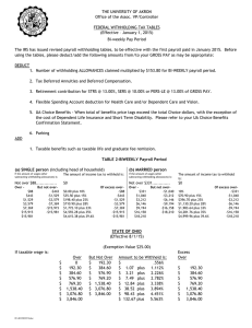 Federal/Ohio State Tax Withholding Tables efffective 8/1/2015