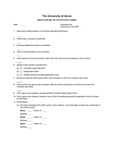 The University of Akron DISCLOSURE OF INVENTION FORM