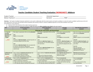 Teacher Candidate Student Teaching Evaluation -Midterm (WORKSHEET)