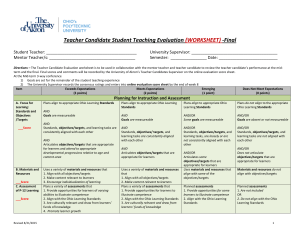 Teacher Candidate Student Teaching Evaluation -Final (WORKSHEET)