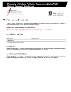 University of Waikato Te Kotahi Research Institute (TKRI) Masters Research Scholarship P
