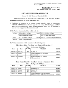 Final Programme of the Five-Year Law Course (Part I II, Sem. I to IV) New Syllabus Examination to be held in Mar./April, 2016