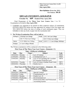 Final Programme of the Three Year Law Course Sem. I to VI Examination to be held in Mar./April , 2016