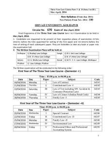 Final Programme of the Three Year Law Course Sem I to V Examination to be held in Mar./April, 2016.