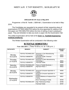 Examination Programme of the M. Textile ( SEM-I II ) to be held in May-2016