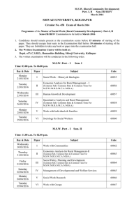 Examination Programme of the Master of Social Work (Rural Community Development.) Part-I, II to be held in March 2016