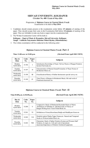 Examination Programme of Diploma Course in Classical Music (Vocal) held in April-2016