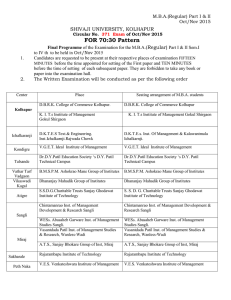 Final Programme for Examination of M.B.A.(Regular) Part I II held in Oct/Nov -2015