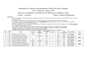 Selection of Candidates for Ph.D. Admission and Allotment of Candidate to Guide under faculty of Commerce, subjects viz. - Business Management
