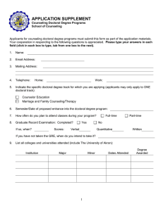 Department of Counseling application supplement form