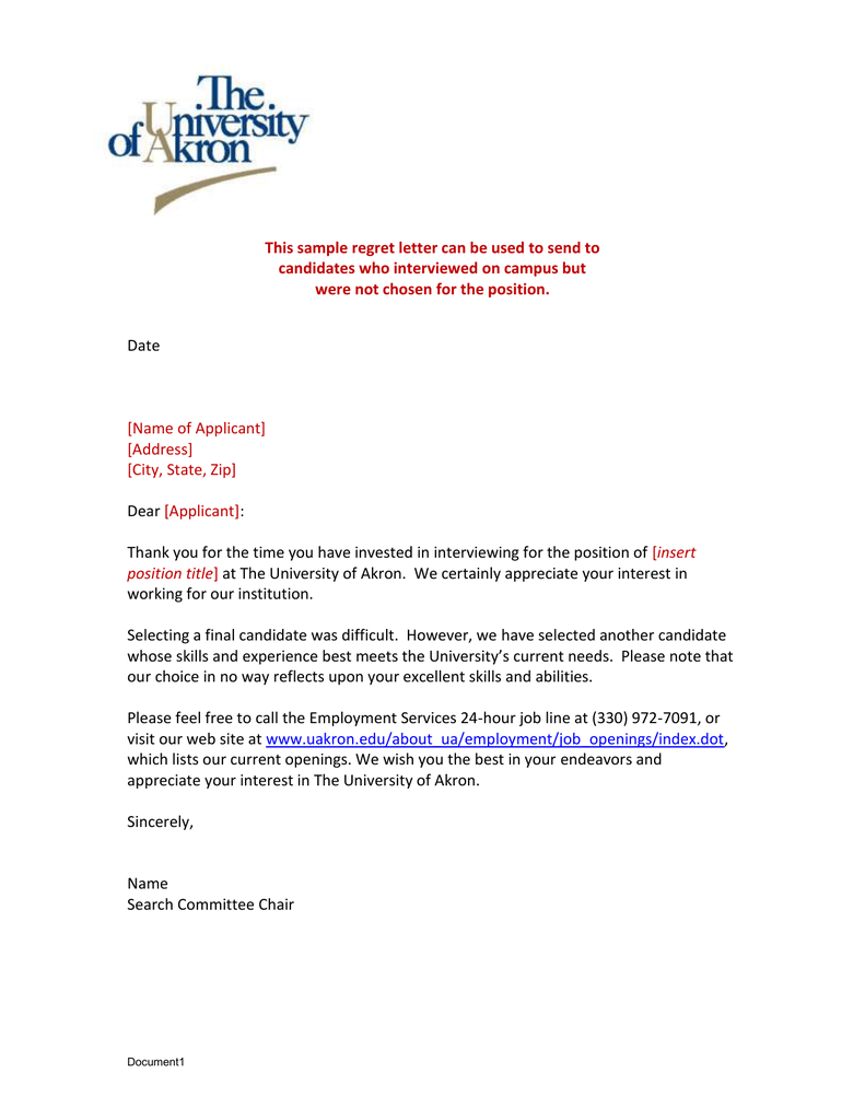 This Sample Regret Letter Can Be Used To Send To