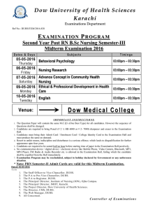 {Examinations Department} EXAMINATION PROGRAM Second Year Post RN B.Sc Nursing Semester-III Midterm Examination 2016