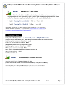 BA/BASW Field Application Orientation Schedule: Entering Field Summer - Lakewood Campus