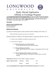 Study Abroad Application Affiliated or Exchange Program