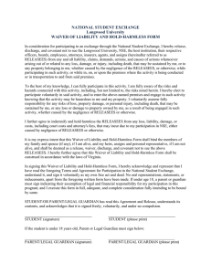 NATIONAL STUDENT EXCHANGE Longwood University WAIVER OF LIABILITY AND HOLD-HARMLESS FORM
