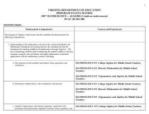 VIRGINIA DEPARTMENT OF EDUCATION PROGRAM STATUS MATRIX 8VAC 20-542-380