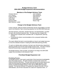 Budget Advisory Team 2004-2005 Budget Expansion Recommendation