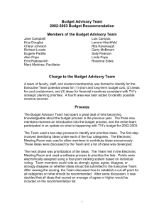 Budget Advisory Team 2002-2003 Budget Recommendation Members of the Budget Advisory Team