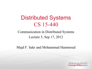 Distributed Systems CS 15-440 Communication in Distributed Systems Lecture 5, Sep 17, 2012