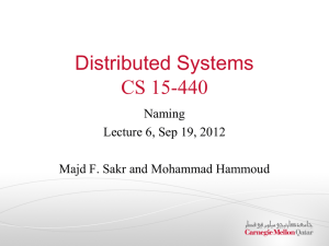 Distributed Systems CS 15-440 Naming Lecture 6, Sep 19, 2012