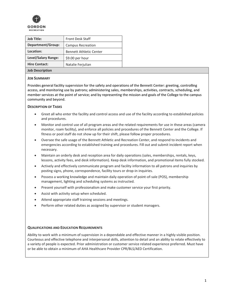 Front Desk Staff Job Description (DOCX)