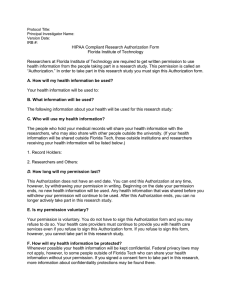 HIPAA Compliant Research Authorization Form Florida Institute of Technology