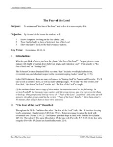 The Fear of the Lord Purpose: Objective: