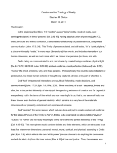 Creation and the Theology of Reality Stephen M. Clinton March 10, 2011