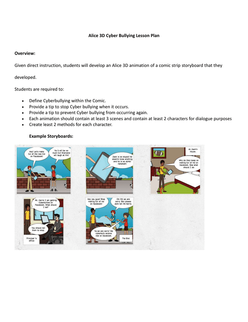 Alice 3D Cyber Bullying Lesson Plan Overview: