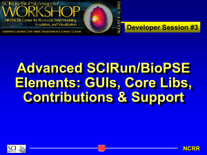 Advanced SCIRun/BioPSE Elements: GUIs, Core Libs, Contributions Support