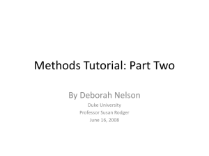 Methods Tutorial: Part Two By Deborah Nelson Duke University Professor Susan Rodger