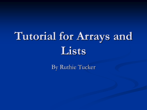 Tutorial for Arrays and Lists By Ruthie Tucker