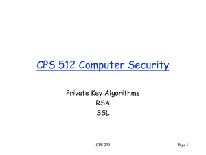 CPS 512 Computer Security Private Key Algorithms RSA SSL