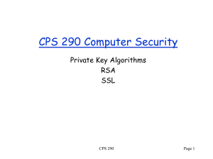 CPS 290 Computer Security Private Key Algorithms RSA SSL