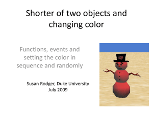 Shorter of two objects and changing color Functions, events and