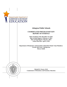 Abington Public Schools  COORDINATED PROGRAM REVIEW REPORT OF FINDINGS