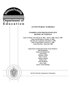 ACTON PUBLIC SCHOOLS COORDINATED PROGRAM REVIEW REPORT OF FINDINGS